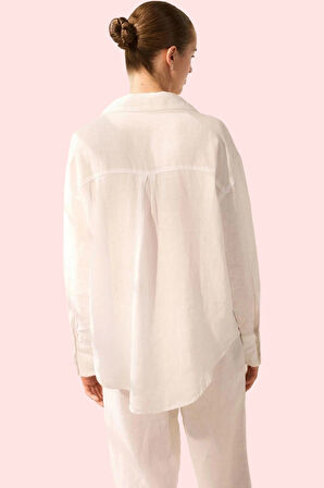 Kadın Keten Gömlek Dik Yaka Uzun Kollu Regular Kalıp Yazlık Şıklık Yaz Aylarının Vazgeçilmezi