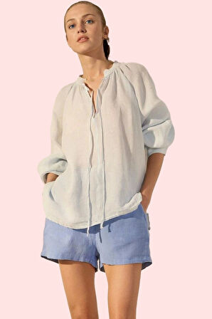 Kadın Yazlık Keten Gömlek Regular Kalıp Dik Yaka Günlük Hafta Sonu Yaz Aylarının Vazgeçilmezi