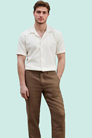 Erkek Günlük Dokulu Gömlek Apaş Yaka Kısa Kollu Regular Fit Yaz Hafta Sonu Kaliteli Malzeme