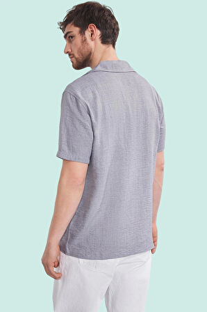 Erkek Yazlık Kısa Kollu Gömlek; Apaş Yaka Keten Görünümlü Rahat Kalıp Günlük Stil Hafta Sonu