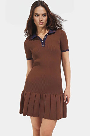 Ramadan Koleksiyonu Bodycon Mini Elbise Triko Kumaş Polo Yaka Yazlık Günlük Kullanım İçin