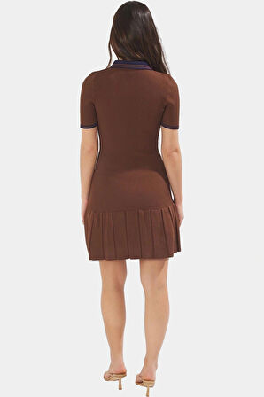 Ramadan Koleksiyonu Bodycon Mini Elbise Triko Kumaş Polo Yaka Yazlık Günlük Kullanım İçin