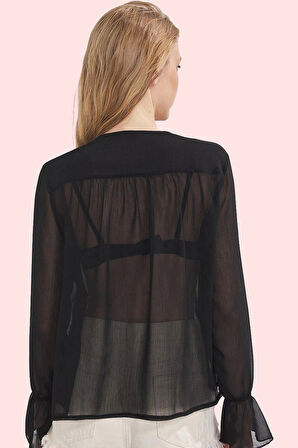 Kadın Yoryo Şifon Gömlek Fırfır Detaylı İspanyol Kol Günlük Kullanım İçin Rahatlık Hafta Sonu