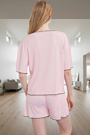 Kaşkorse Örme Şortlu Pijama Takımı Yaz İçin Rahat ve Şık Kaliteli İşçilik Özenle Seçilmiş
