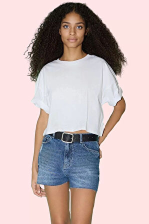 Kadın Düz Desen Mini Denim Şort Pamuk Normal Bel Geniş Paça Yazlık Kombin Günlük Kombinler