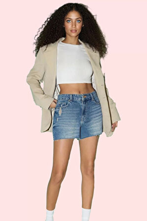 Kadın Kısa Boy Denim Şort Pamuk Normal Bel Fashion Forward Stil Günlük Yaz Aylarının Vazgeçilmezi