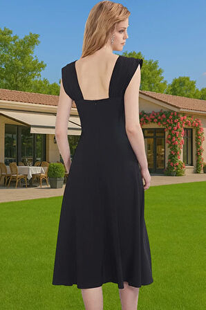 Yazlık Midi Boy İnci Detaylı Abiye Elbise Polyester Elastan Kumaş Modern Stil Uzun Ömürlü