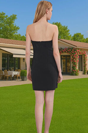 Straplez Mini Bodycon Elbise Finike Dokuma Yazlık Balo Abiyesi Mükemmel Uyum Zarifane Tasarım
