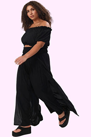 Kadın Plaj Pantolonu Geniş Paça Viskoz Crinkle Dokuma Çiçekli Desen Yaz Aylarının Vazgeçilmezi