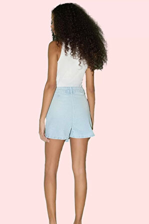 Kadın Pamuk Düz Desenli Denim Şort Etek Geniş Paça Yüksek Bel Yazlık Yaz Aylarının Vazgeçilmezi