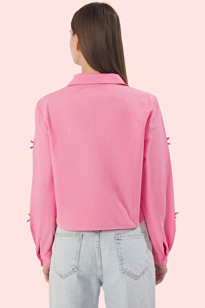 Kadın Basic Şık Fiyonklu Detaylı Gömlek Terrycotton Kumaş Günlük Kullanım Kaliteli Malzeme