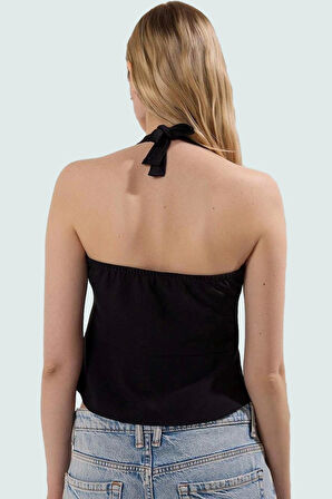 Crop Bluz V Yaka Kolsuz Fitted Polyester Elastan Karışım Trend Tasarım Özel