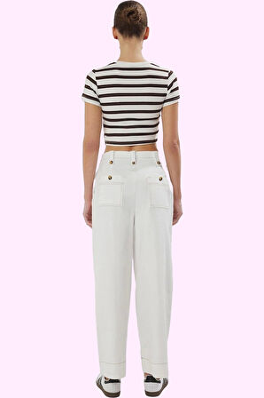 Kadın Pamuk Gabardin Pantolon Yüksek Bel Geniş Paça Rahat Kesim Yaz Aylarının Vazgeçilmezi