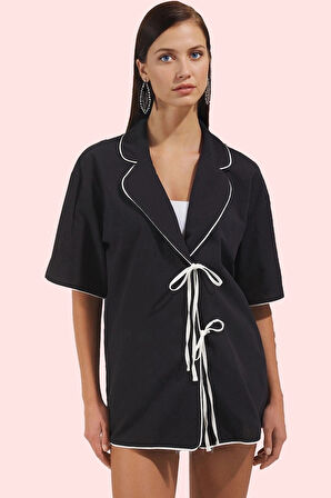 Kadın Uzun Gömlek Yaka Kruvaze Pamuklu Plaj Gömleği Günlük Şıklık Yaz Aylarının Vazgeçilmezi