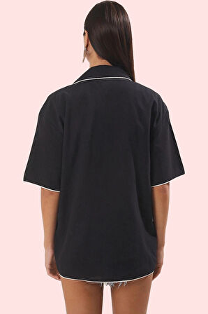 Kadın Uzun Gömlek Yaka Kruvaze Pamuklu Plaj Gömleği Günlük Şıklık Yaz Aylarının Vazgeçilmezi