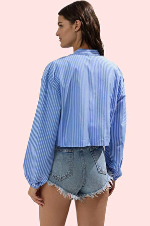 Kadın Yazlık Plaj Gömleği Dik Yaka Çizgili Dokuma Bağcıklı Günlük Kullanım Kaliteli Malzeme