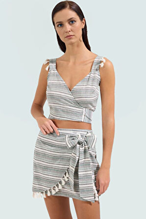 Dokuma Pamuklu Çizgili Plaj Takımı Şıklık ve Rahatlık Bir Arada Trend Tasarım Özenle Seçilmiş