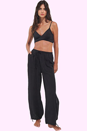 Kadın Müslin Pantolon; Pamuk Bağlama Detaylı Boru Paça Yazlık Rahat Yaz Aylarının Vazgeçilmezi