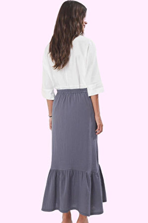 Kadın Pamuklu Müslin Dokuma A Line Maxi Etek Yazlık Casual Günlük Kullanım Kaliteli Malzeme