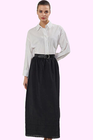 Kadın Pamuk Polyester Maxi Kloş Etek Dantel Detaylı Tüm Sezon Günlük Kullanım Modern Tasarım