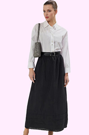 Kadın Pamuk Polyester Maxi Kloş Etek Dantel Detaylı Tüm Sezon Günlük Kullanım Modern Tasarım