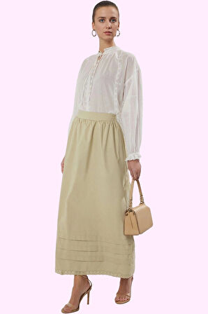 Kadın Pamuk Polyester Maxi Kloş Etek Dantel Detaylı Tüm Sezon Günlük Kullanım Modern Tasarım