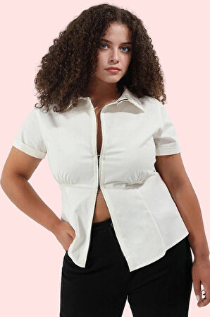 Kadın Fitted Fermuarlı Gömlek; Pamuk; Büyük Beden; Yazlık; Günlük Kombinler Modern Tasarım