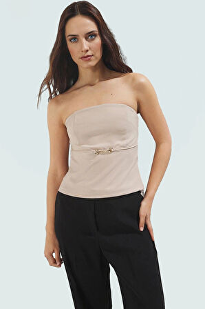 Yazlık Straplez Bluz Regular Kalıp Finike Dokuma Şık Kemer Detayı Konforlu Kesim