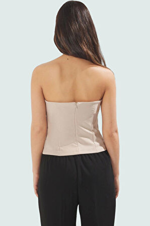 Yazlık Straplez Bluz Regular Kalıp Finike Dokuma Şık Kemer Detayı Konforlu Kesim