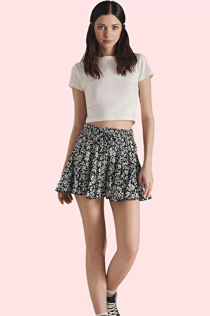 Kadın Yüksek Bel Kısa Boy Geniş Paça Şort Etek Çiçekli Dokuma Günlük Kullanım Modern Tasarım