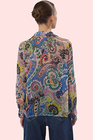 Kadın Uzun Kollu Şifon Gömlek Oversize Kalıp Çok Desen İş Ve Günlük Yaz Aylarının Vazgeçilmezi