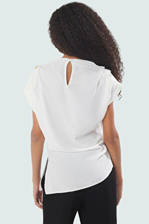 100 Polyester Krep Kumaş Kadın Bluz Dik Yaka Fitted Yazlık Yüksek Kalite Konforlu Kesim