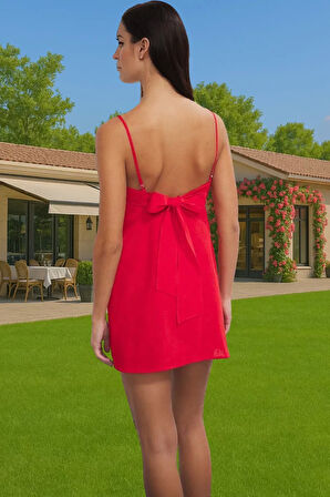 V Yaka Bağcıklı Şık Pamuklu Yazlık Mini Elbise Uzun Ömürlü Günlük Kullanım İçin Rahat Kullanım