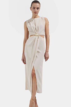 A Kesim Maxi Elbise Cut Out Detaylı Polyester Krep Dokuma Mükemmel Uyum Özenle Seçilmiş