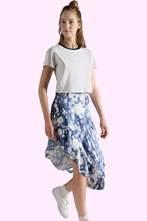 Kadın Yazlık Midi Boy Desenli Etek Astarlı Dokuma Saten Kumaş Günlük Kullanım Modern Tasarım