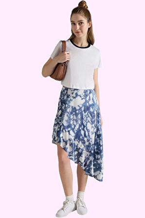 Kadın Yazlık Midi Boy Desenli Etek Astarlı Dokuma Saten Kumaş Günlük Kullanım Modern Tasarım