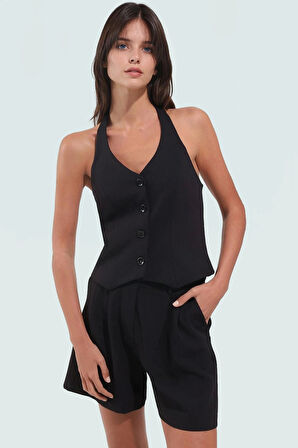 Rahat Yazlık Yelek Şort Takımı Finike Dokuma ve Çizgili Desen Günlük Kullanım İçin