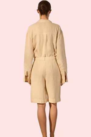 Kadın Yazlık Bermuda Şortolon Keten Geniş Paça Yüksek Bel Kısa Boy Günlük Kaliteli Malzeme