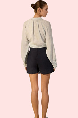 Kadın Şort Etek Keten Yüksek Bel Geniş Paça Yazlık Günlük Kullanım Yaz Aylarının Vazgeçilmezi