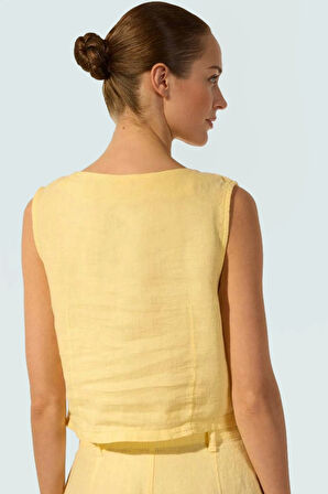 Dokuma Keten Bluz Kolsuz Crop Regular Günlük Kombin Dayanıklı Malzeme Şık Görünüm Modern Stil