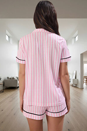 Yazlık Çizgili Biyeli Pijama Takımı %60 Polyester %40 Pamuk Zarifane Tasarım Kaliteli İşçilik