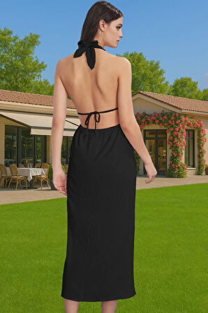 Kadın Yazlık Plaj Elbisesi V Yaka Bubble Krep Maxi Yüksek Kalite Modern Stil Rahat Kullanım