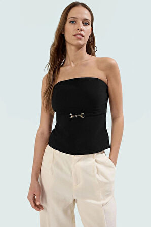 Yazlık Straplez Bluz Regular Kalıp Finike Dokuma Şık Kemer Detayı Konforlu Kesim