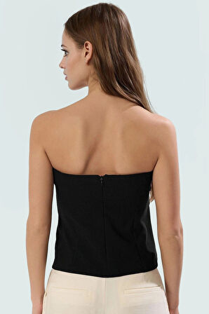 Yazlık Straplez Bluz Regular Kalıp Finike Dokuma Şık Kemer Detayı Konforlu Kesim