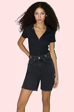 Kadın Yüksek Bel Denim Şort Pamuk City Short Boru Paça Yaz Kombinleri İçin Günlük Kullanım