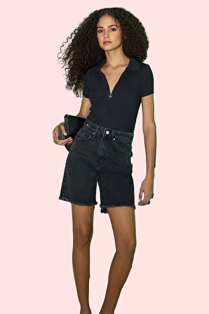 Kadın Yüksek Bel Denim Şort Pamuk City Short Boru Paça Yaz Kombinleri İçin Günlük Kullanım
