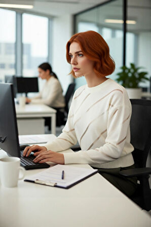 Kadın Bisiklet Yaka Akrilik Triko Kazak Düşük Kollu Ajurlu Desenli İlkbahar Sonbahar Şıklığı