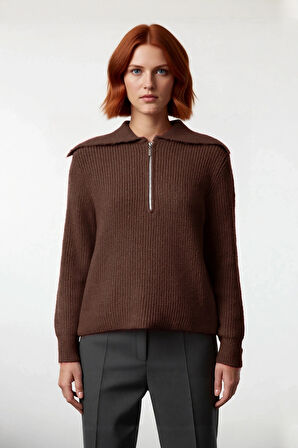 Kadın Orta Kalınlık Akrilik Karışımlı Selanik Dokuma Polo Yaka Triko Kazak Günlük Kullanım