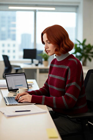 Kadın Crop Boy Akrilik Triko Kazak Bisiklet Yaka Geniş Kalıp Çizgili Soğuk Havalara Uygun Kaliteli