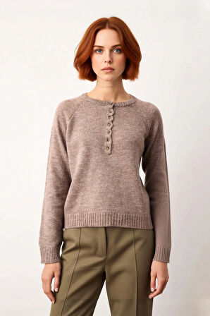 Kadın Triko Kazak Düğmeli Bisiklet Yaka Reglan Kol Orta Kalınlık Kış Mevsimi İçin Casual Şıklık